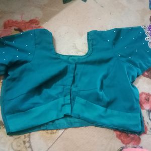 Dark Sea Green Saree With Blouse