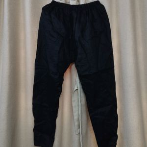 Black Cotton Silk Straight Pants