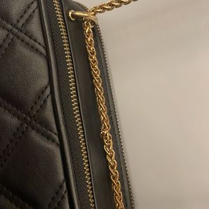 Two Way Black Sling Bag With Gold Details