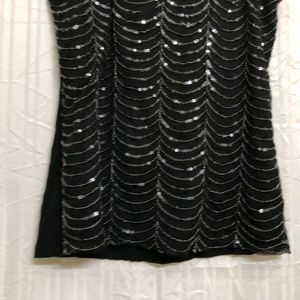 Studio Y Black Sequined Scoop Neck Top