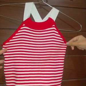 Red And White Sleeveless Top