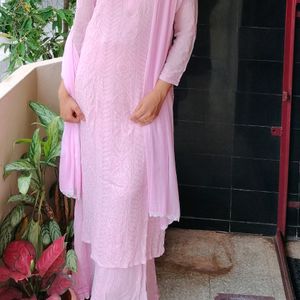 Chiffon Chikankari Kurta Set(Top+Bottom)