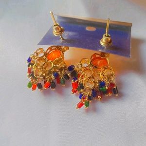 Orange Artificial Diamond Earings For Functions