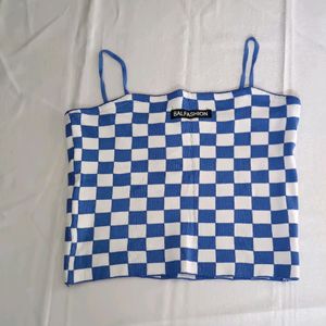 Checkerd Blue & White Tank Top