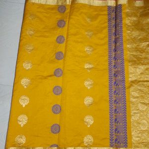 Gold Yellow Beautiful Pattu Saree With Blouse