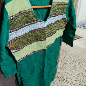 Green Kurta With Sequence Lace Work