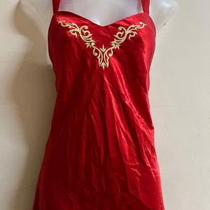 Korean Designer Red Silk One Piece