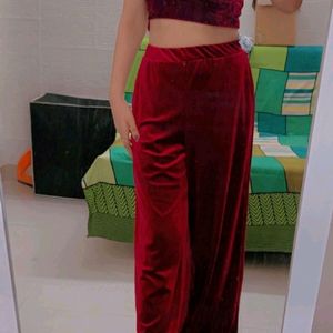 SHEIN SXY Velvet Coord Set Crop Top Palazzo Pant