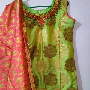 Mehandi Colour Kurta Duppata Set For Women