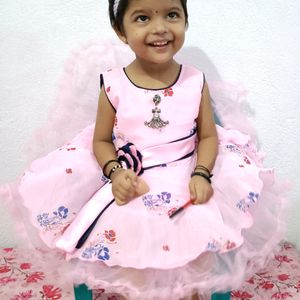 Pink Party Wear Frock For Baby Girl