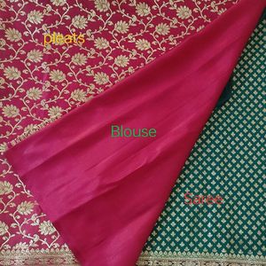 New Green And Pink Katan Banarasi Saree