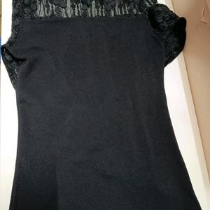 Black Party Top With Lace High Neck