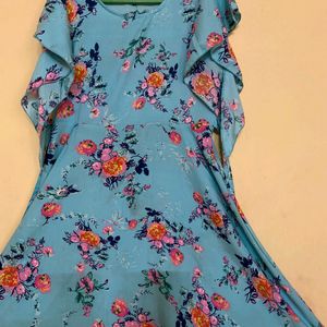 Sea Green Flowers Print Dress