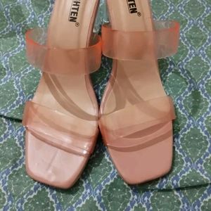 Women Stylish Pink Block Heel Transparent