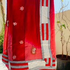 Pure Georgette Net Red Saree (Women)