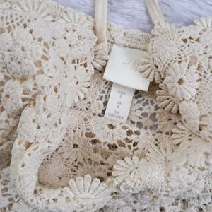 H&M Beige Crochet Lace Bodysuit