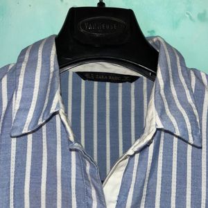 Light Blue Long Shirt White Stripe On It