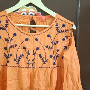 Orange Embroidered Top