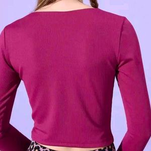 Long Sleeve Magenta Crop Top