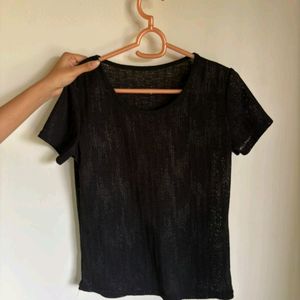 Textured Black Mesh Top