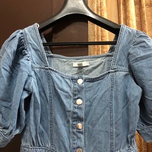 H & M Denim Short Jumpsuit