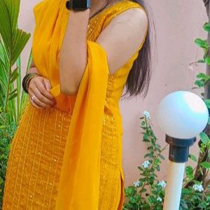 Yellow Plazo And Kurti Set With Duppata For Haldi