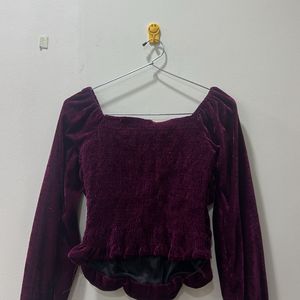 A Party Wear Crop Top - Vibrant Purple/wine Colour