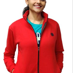 Red Color Zipper Jacket Unisex Style