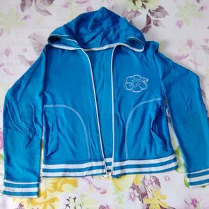 Beautiful Hoody Like  Sky Blue Jacket With Back Floral Print