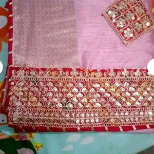 New Cotton Silk Border Sari With Blouse Piece