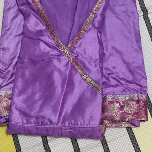 Satin Silk Purple Anarkali Kurta+Dupatta+Legging