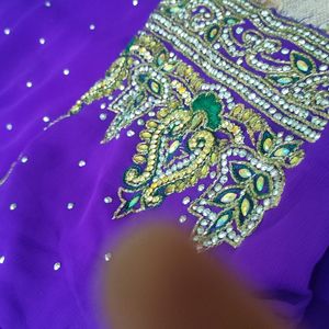 Purple Saree  💜 Stone Work Design... Beautiful