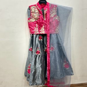 Pink Grey Lehenga Choli With Dupatta