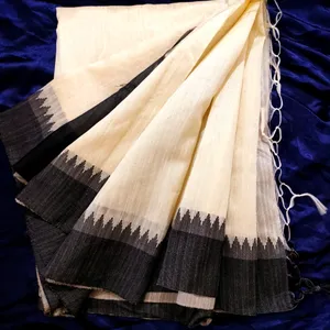 SOLID CREAM WHITE SILK SAREE FOR WOMEN