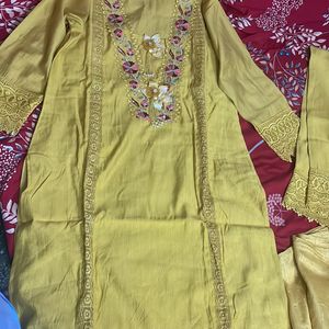 New Mustard Kurta Set With Dupatta