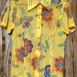 Pepe Floral Yellow Netted See-through Button Top