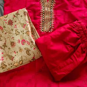 Red Handwork Kurthi Set