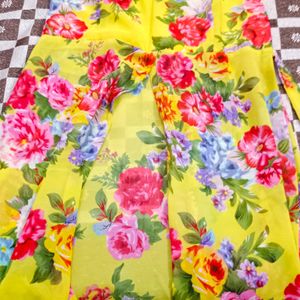 Yellow Floral Long Front Slit Cut Maxi Dress