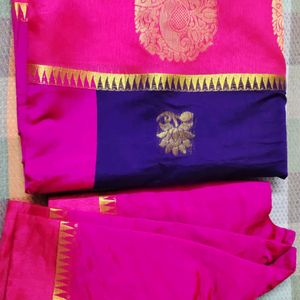 Cotton Silk Saree With Stitched Blouse