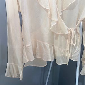 Tied Sheer Blouse Wrap Cardigan