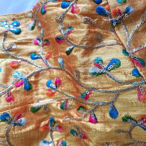 Ethnic Crop Top / Blouse - Golden With Embroidery