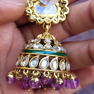 Lavender Kundan Jhumka Set