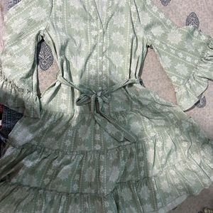 Flared Printed Dress With Belt