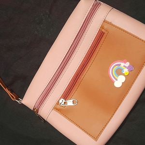 Peach And Brown Sling Bag