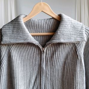 Zip-up Knit Gray Cardigan