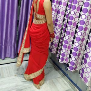 Beautiful Red Saree,without Blouse