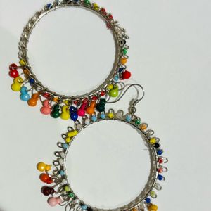 Indian Traditional Silver Multicoloured Earrings