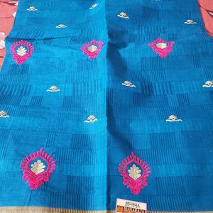 Machine Embroidered New Cotton Saree