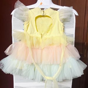 Lil Drama Baby Flared Party Dress And Gold Shoes