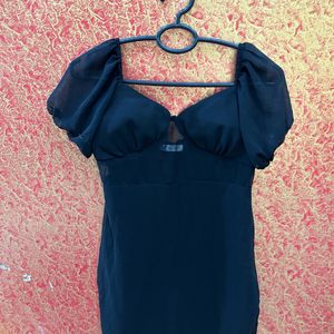 Black Ruffle Half Sleeve Dress